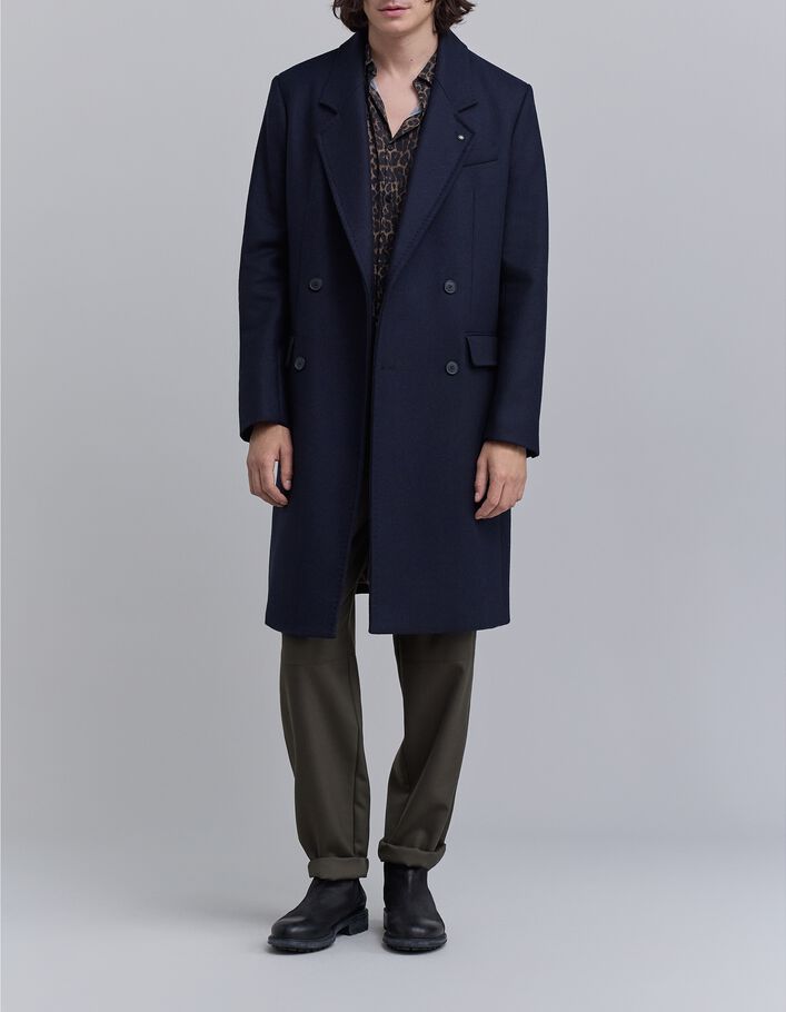 Manteau long bleu navy boutonnage crois&eacute; Homme