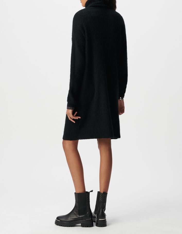 Robe pull noire tricot c&ocirc;tel&eacute; col roul&eacute; Femme