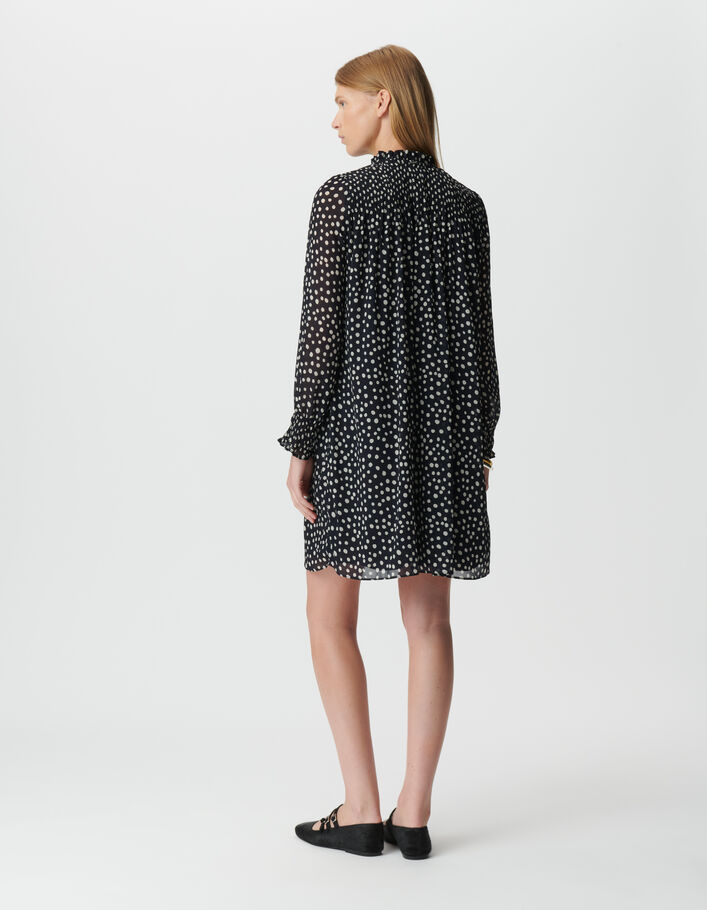 Robe courte marine imprim&eacute; pois Femme