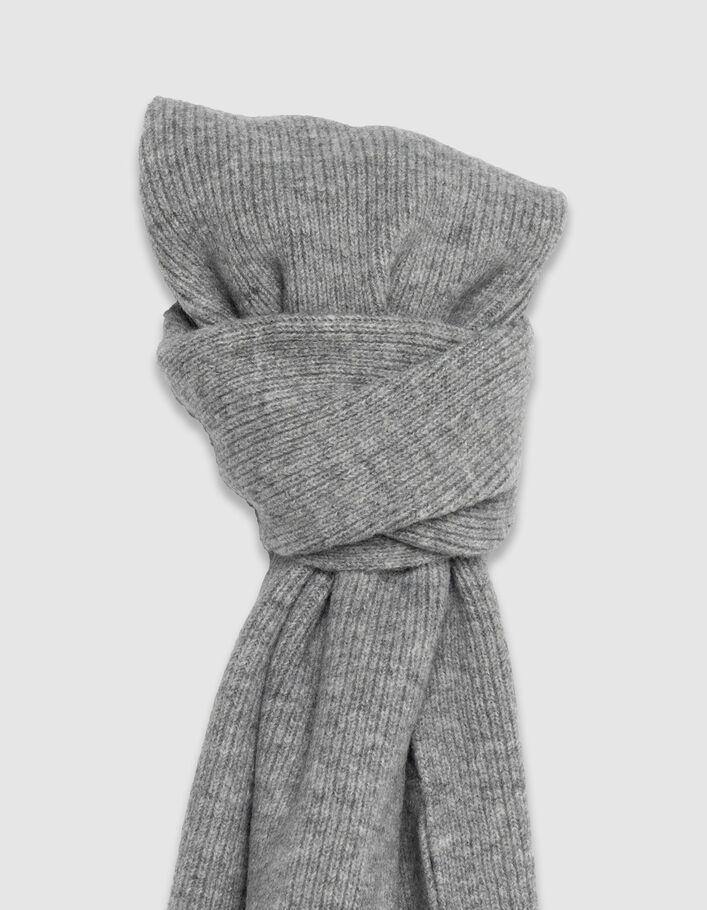 Echarpe grise tricot &agrave; franges Femme