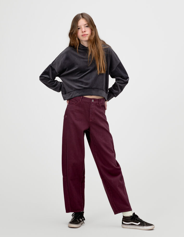 Sweat &agrave; capuche gris maille velours fille