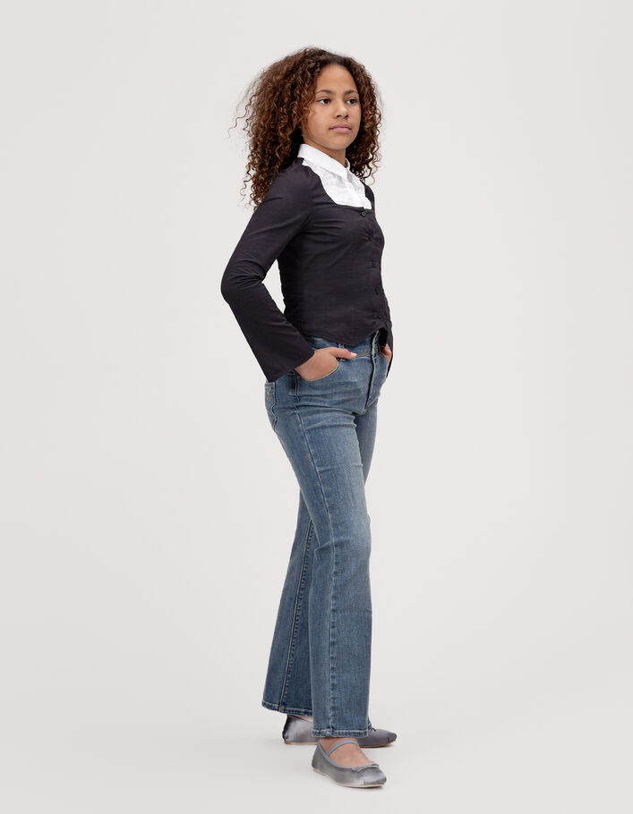 Chemise noire trompe-l'oeil plastron blanc fille