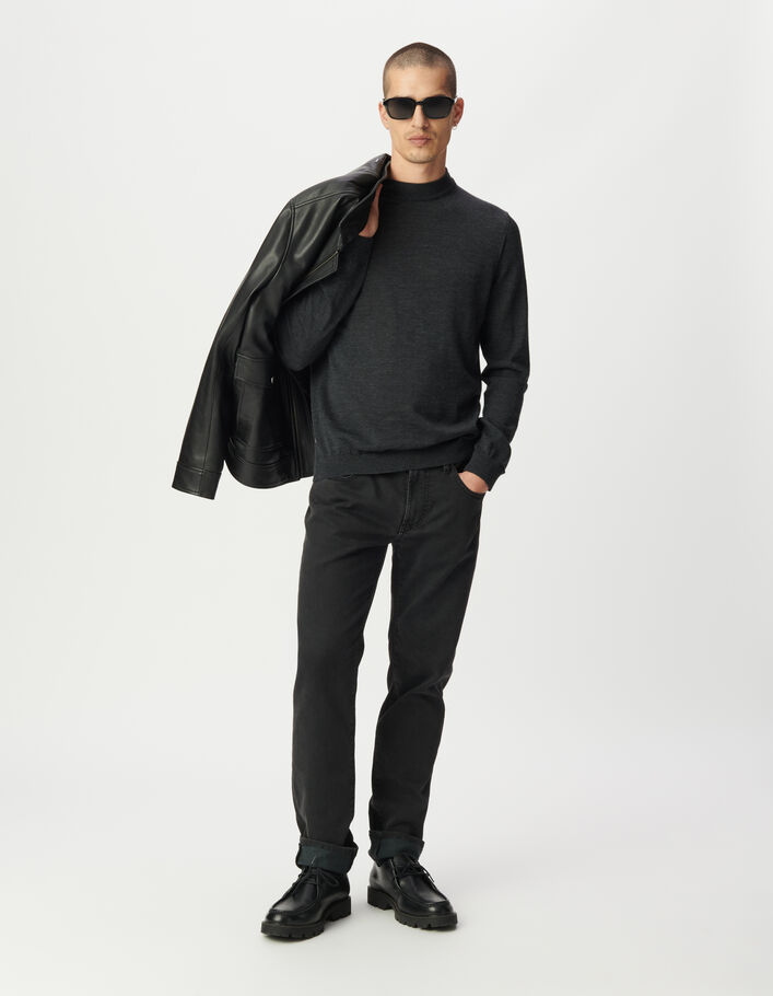 Pull laine gris tricot col chemin&eacute;e Homme