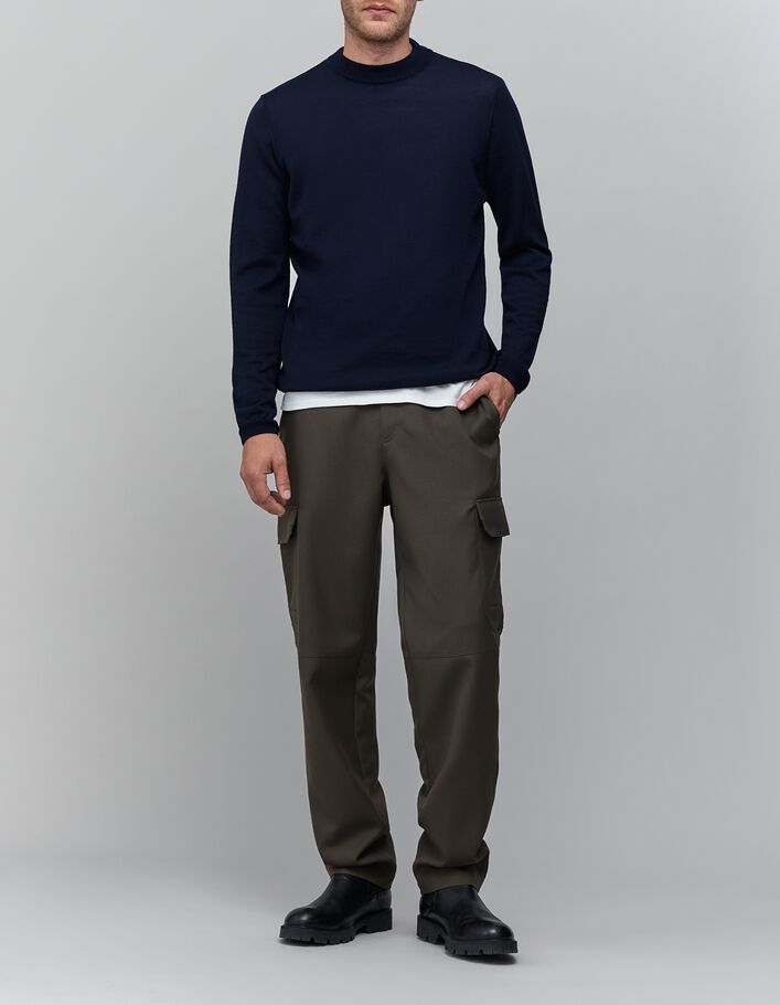 Pull marine tricot col chemin&eacute;e Homme