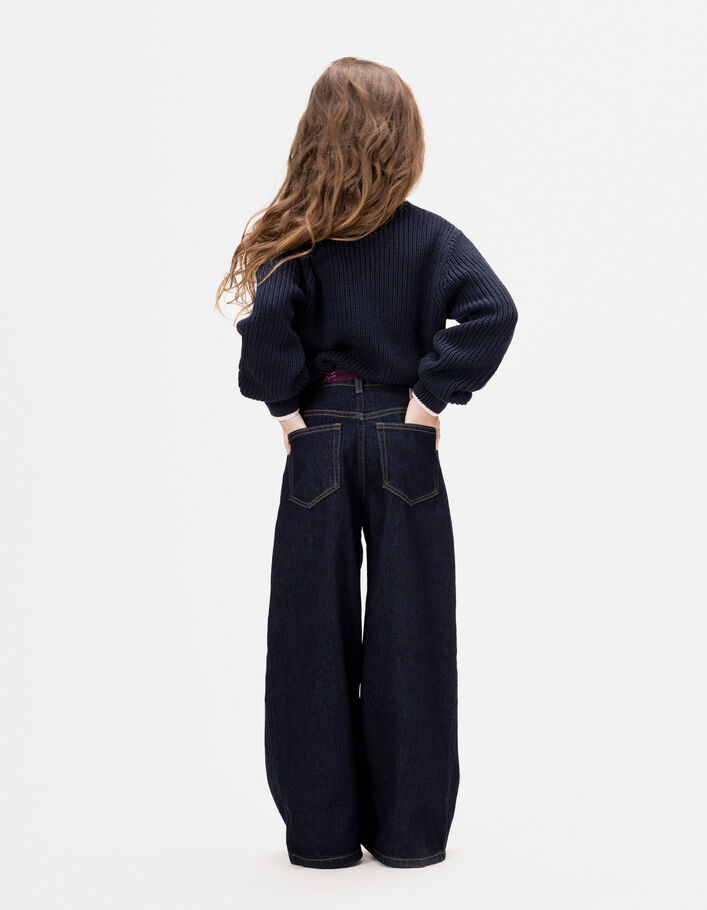 Jean large bleu ceinture-foulard bouquets fille