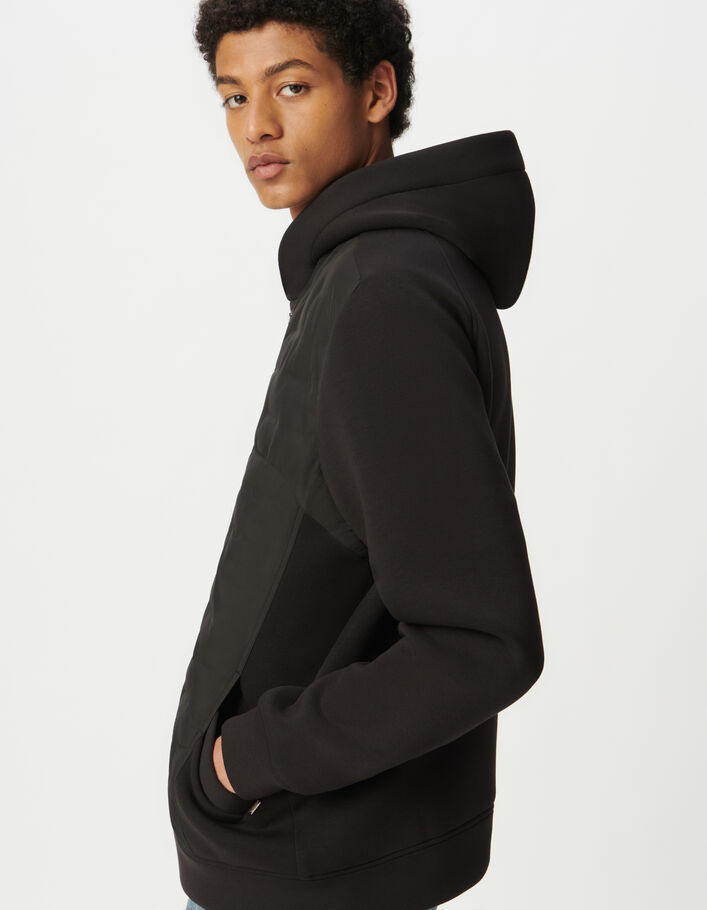 Sous-doudoune noire bi-mati&egrave;re Homme