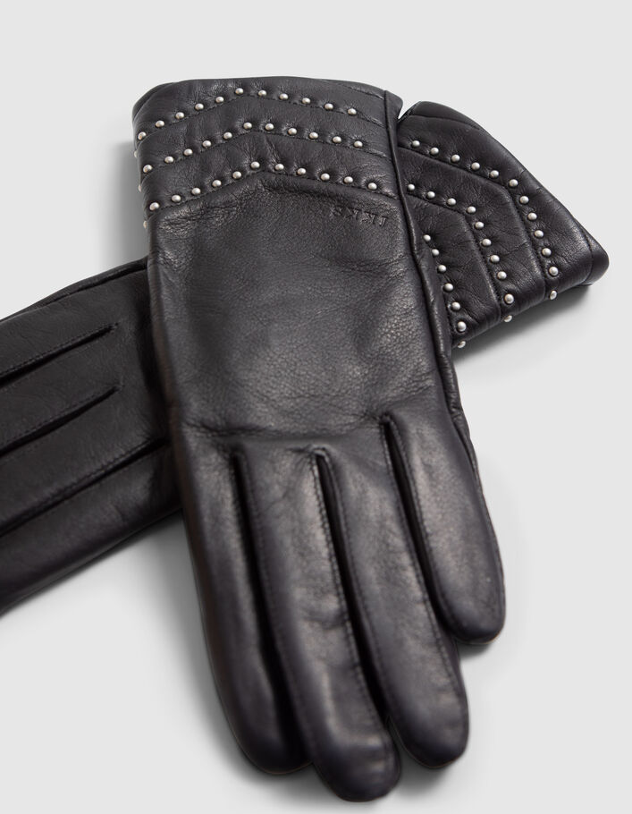 Gants noirs cuir d&eacute;tail chevrons clout&eacute;s Femme