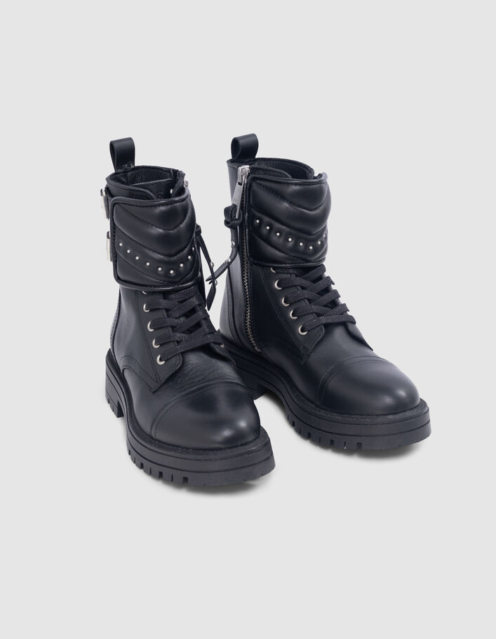 Rangers Leather story en cuir noir avec clous pour fille