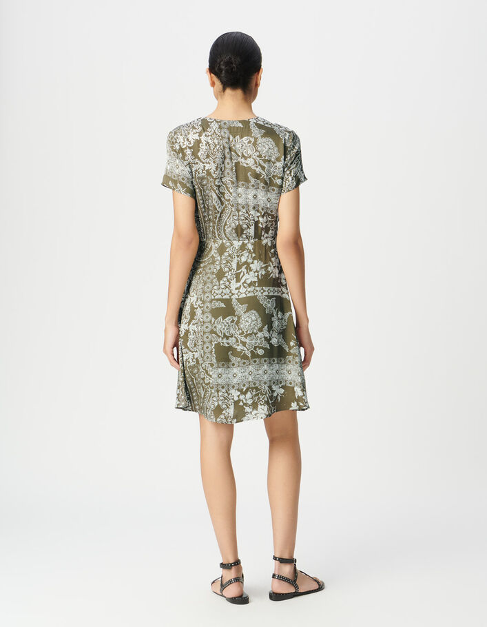 Robe fluide kaki imprim&eacute; foulard Femme