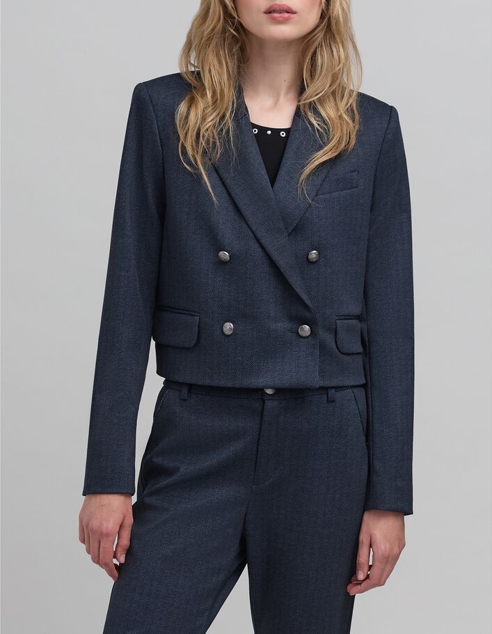 Veste de costume courte marine motifs chevrons Femme