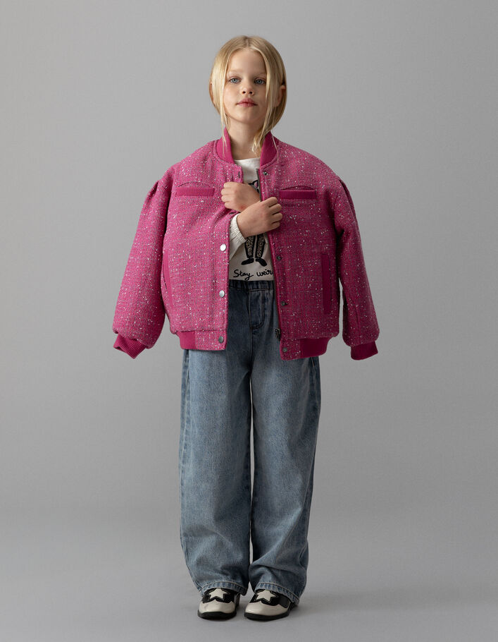 Blouson rose esprit tweed fille