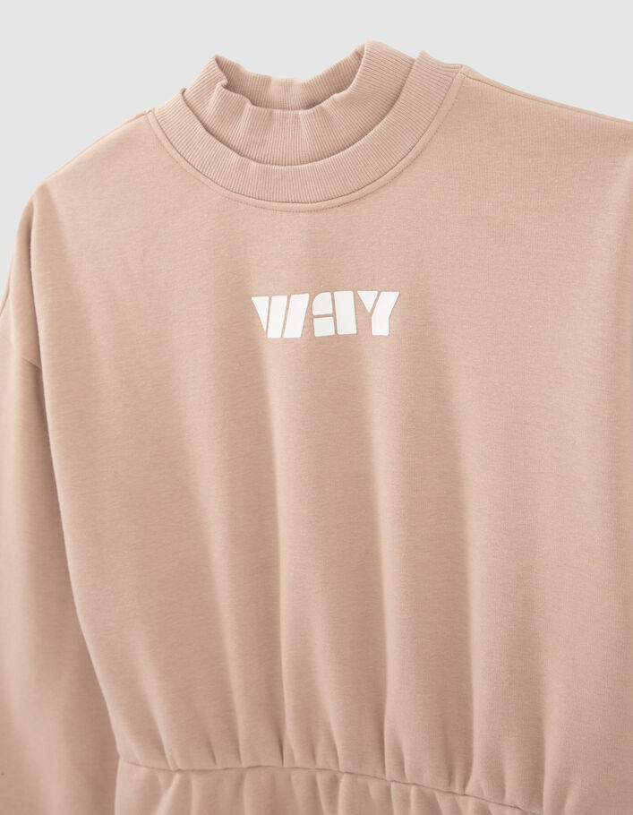 Robe sweat beige taille &eacute;lastiqu&eacute;e fille