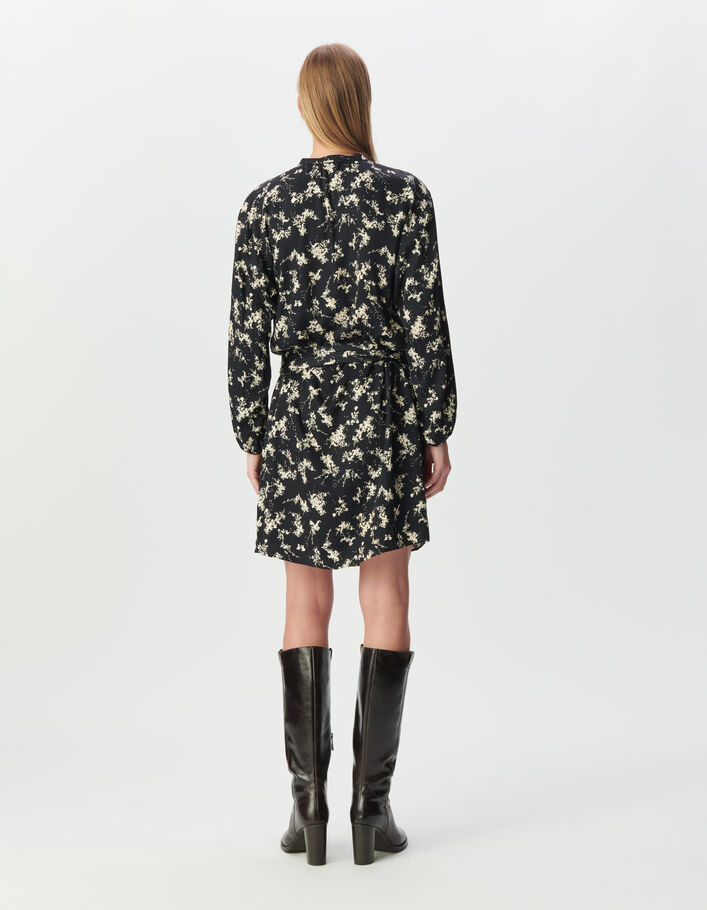 Robe noire imprim&eacute; fleurs sauvages ceinture amovible Femme