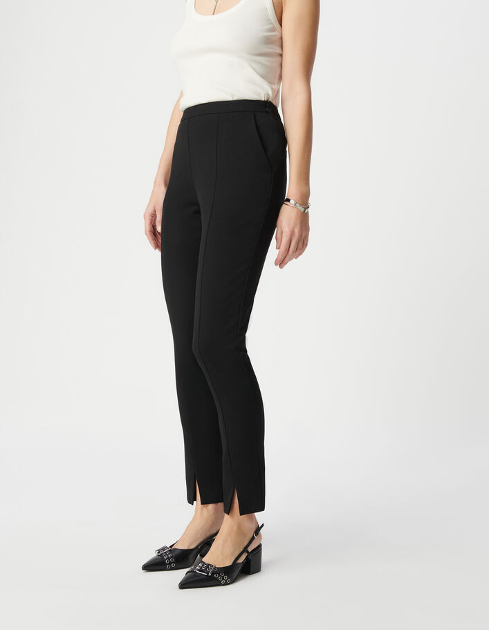 Pantalon de tailleur slim noir taille haute fendu Femme