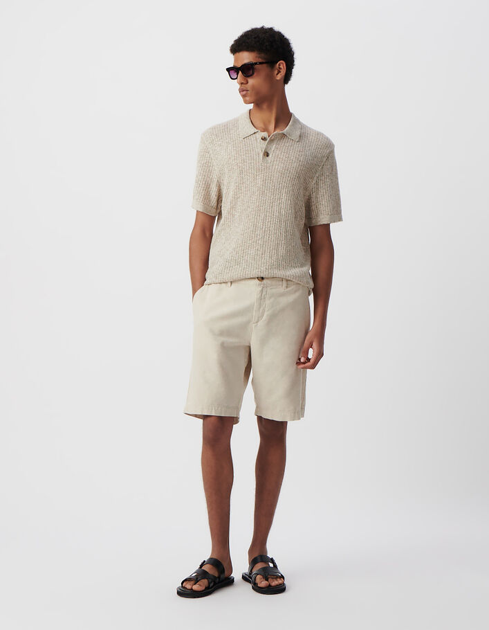 Polo beige tricot ajour&eacute; fantaisie Homme