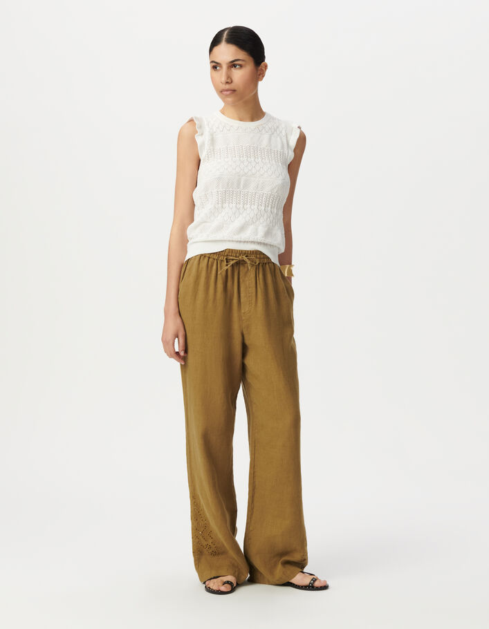 Pull court sans manches blanc tricot fantaisie Femme