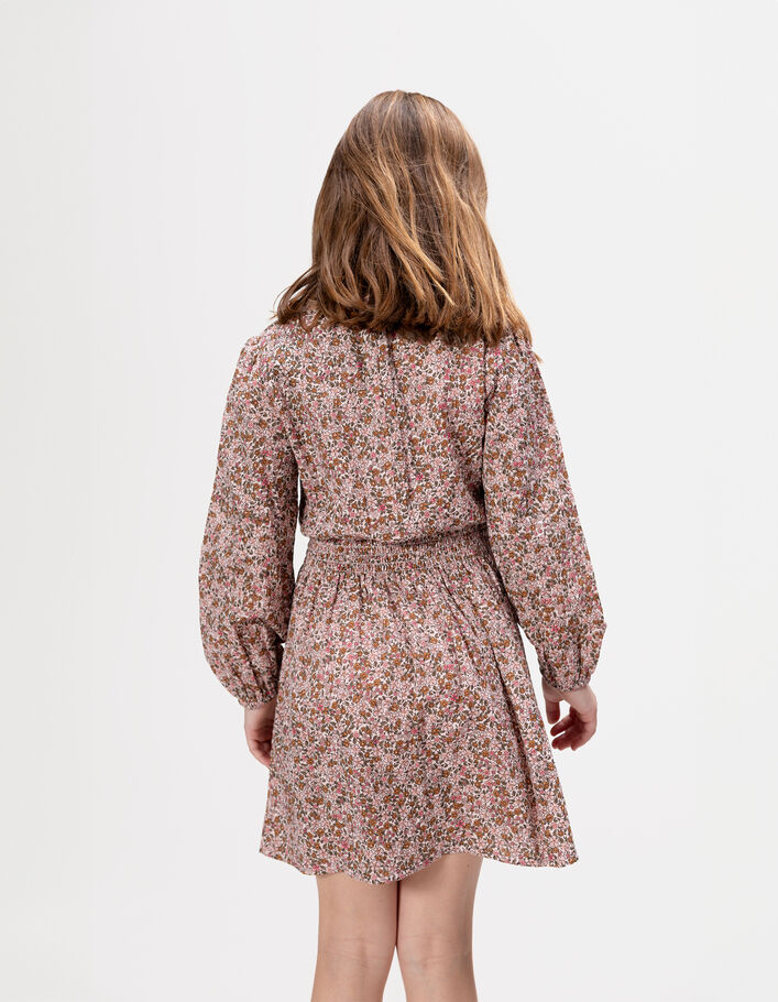 Robe rose imprim&eacute; fleurs d'automne fille
