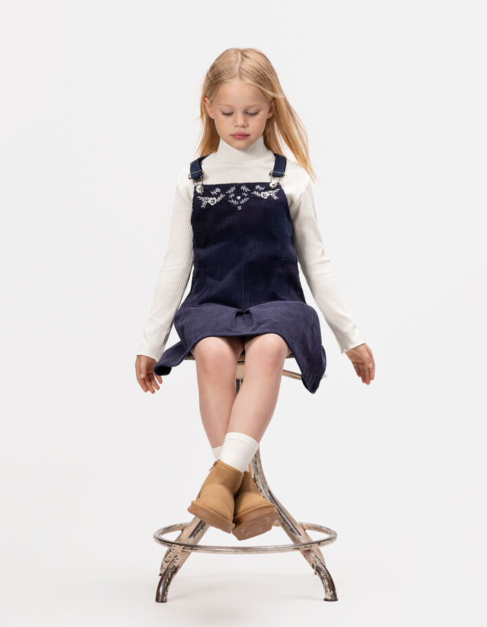 Robe 2-en-1 marine maille velours t-shirt blanc fille