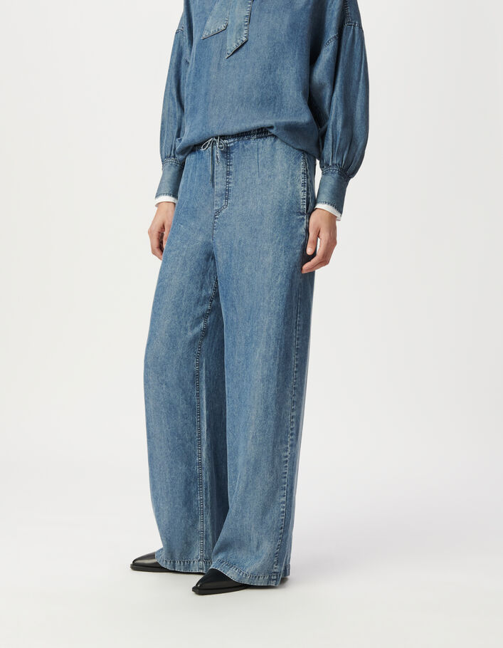 Jogpant large bleu taille &eacute;lastiqu&eacute;e DANA Femme