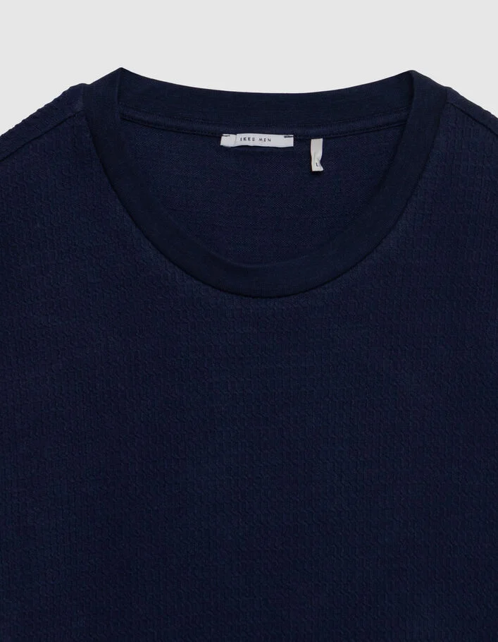 T-shirt col rond marine coton bio avec relief Homme