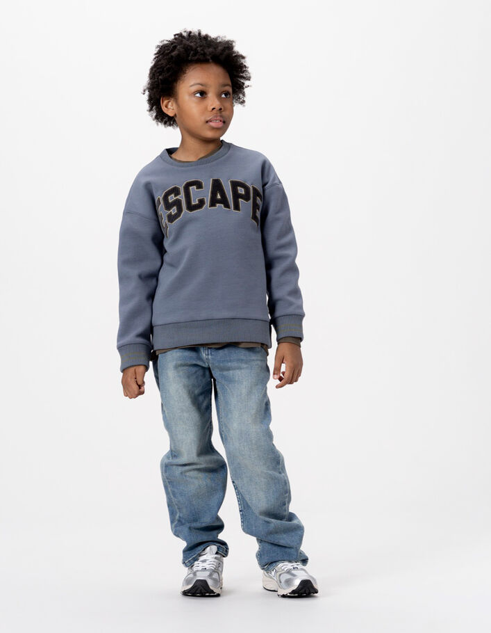 Sweat bleu message brod&eacute; velours c&ocirc;tel&eacute; gar&ccedil;on