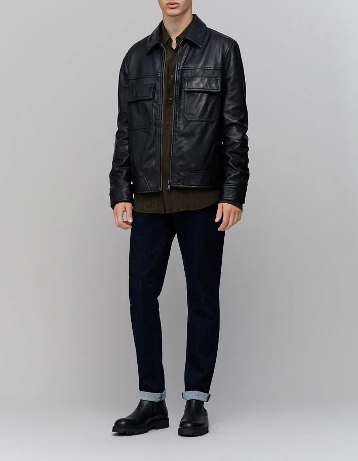 Chemise SLIM kaki imprim&eacute; maxi fleurs Homme