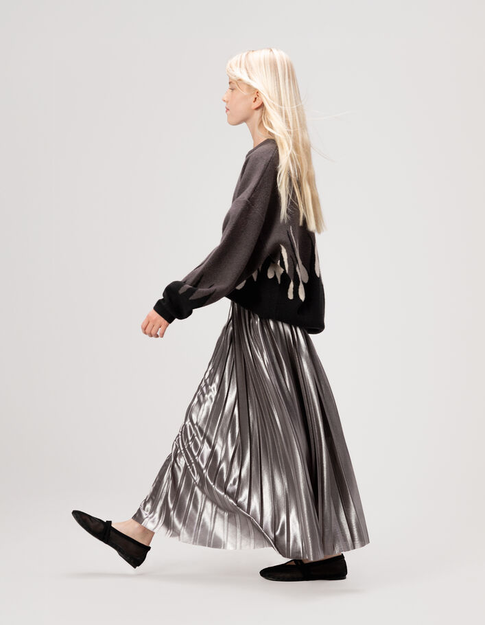 Jupe longue argent&eacute;e lam&eacute;e pliss&eacute;e fille