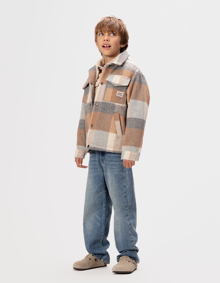 Veste beige lainage carreaux fourr&eacute; gar&ccedil;on