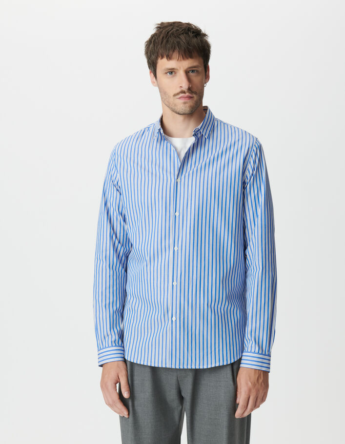 Chemise slim bleue motif rayures Homme