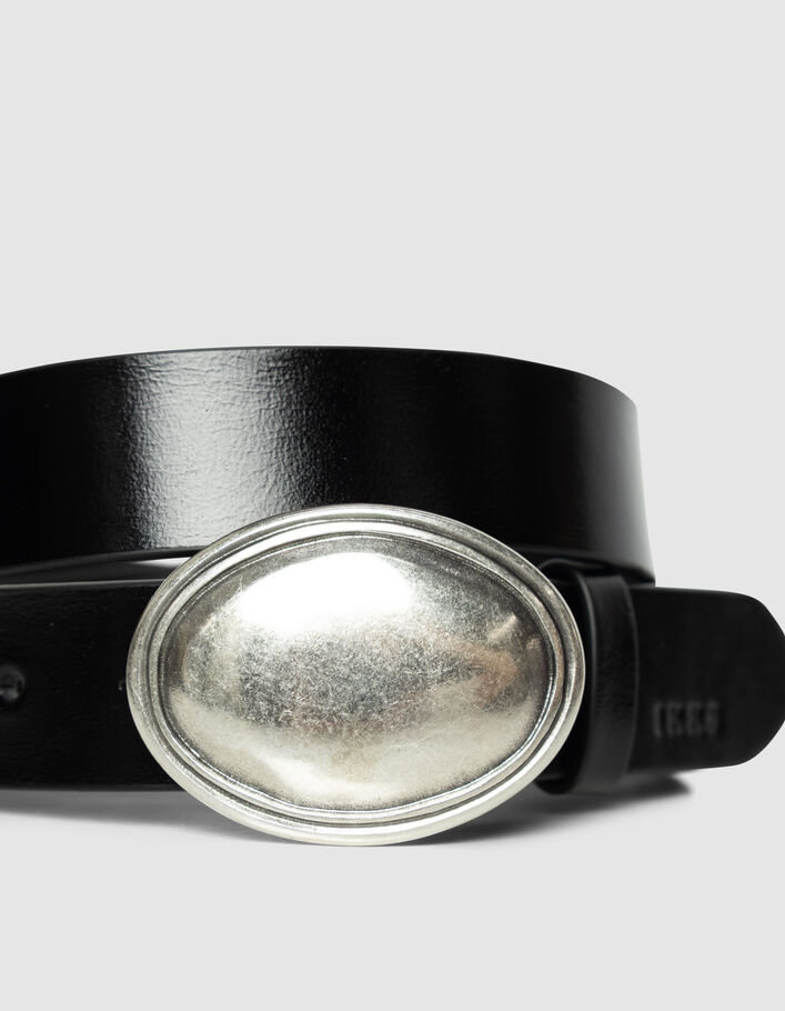 Ceinture noire cuir glac&eacute; boucle ceinturon Femme