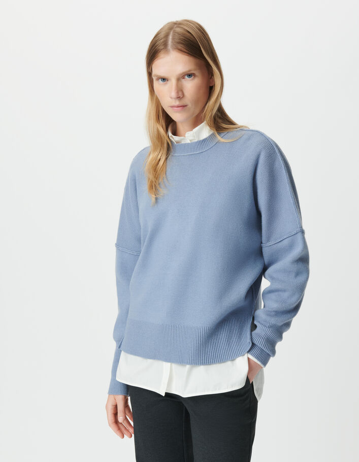 Pull oversize bleu tricot longueur cropped Femme