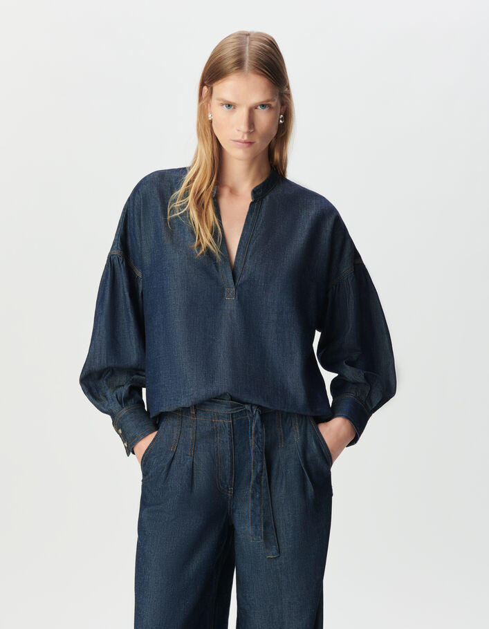 Blouse oversize bleu brut en Lyocell&reg; Femme