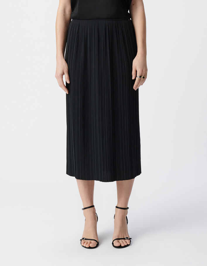 Jupe midi noire pliss&eacute;e Femme