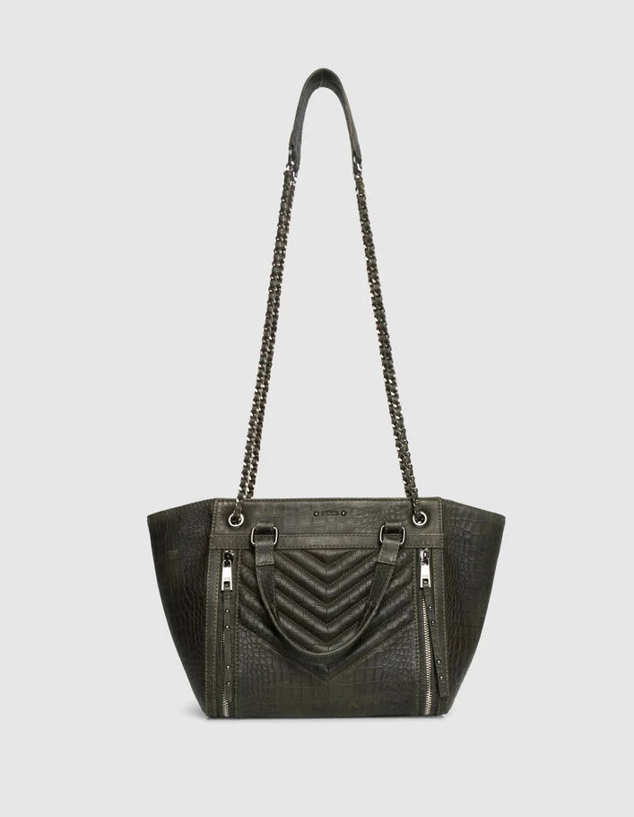 Sac cabas 1440 kaki cuir effet croco Taille M Femme