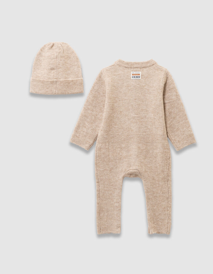 Ensemble combinaison et bonnet beige tricot b&eacute;b&eacute; gar&ccedil;on