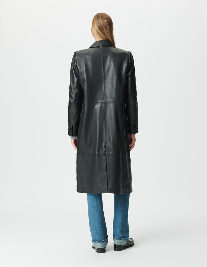Manteau long noir cuir oversize Femme