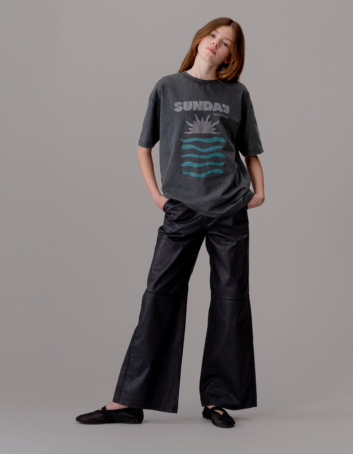 Jean droit noir enduit fille