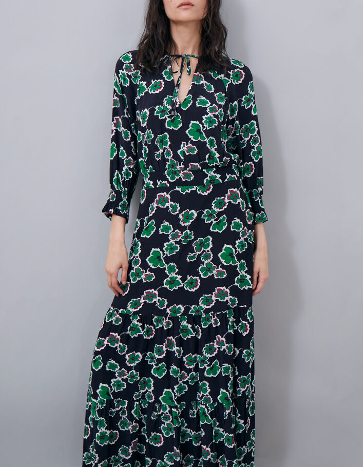 Robe longue noire maxi floral Femme