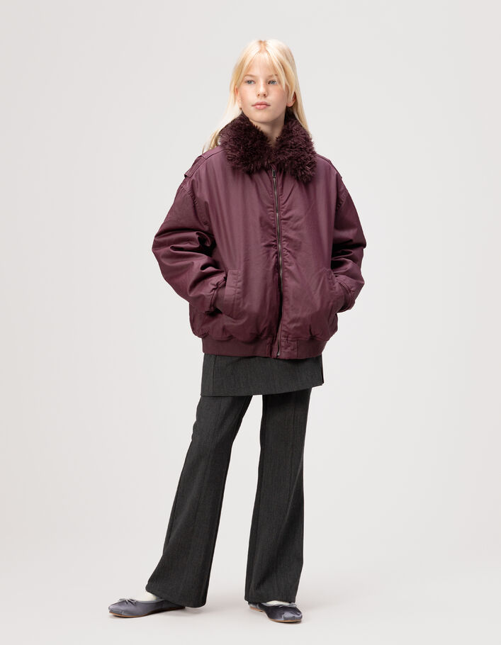 Blouson bordeaux col fourr&eacute; amovible fille