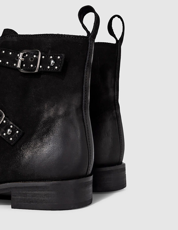 Rangers en cuir noir 4 boucles et clous bijoux fille