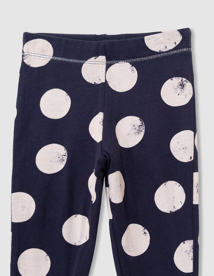 Leggings r&eacute;versible marine maxi pois et c&ocirc;tel&eacute; fille