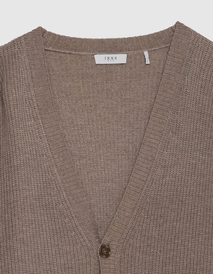 Cardigan beige tricot boutonn&eacute; encolure V Homme