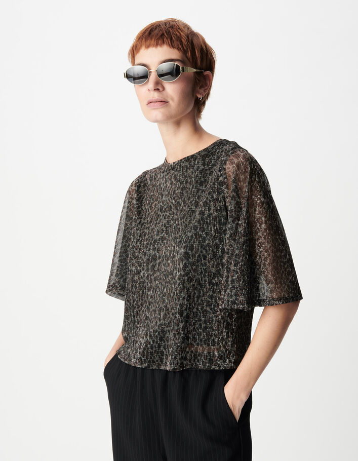 Top noir &agrave; manches 3/4 et col rond pour femme