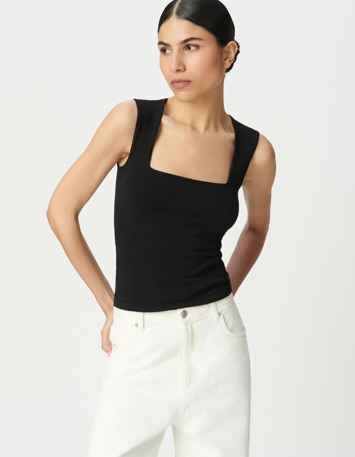 Top moulant noir encolure carr&eacute;e