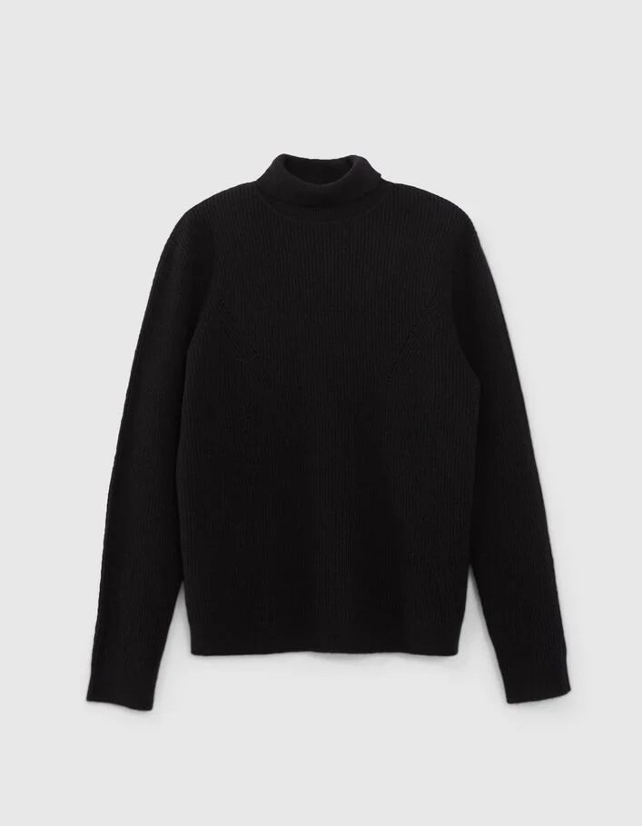 Pull noir tricot col roul&eacute; Homme