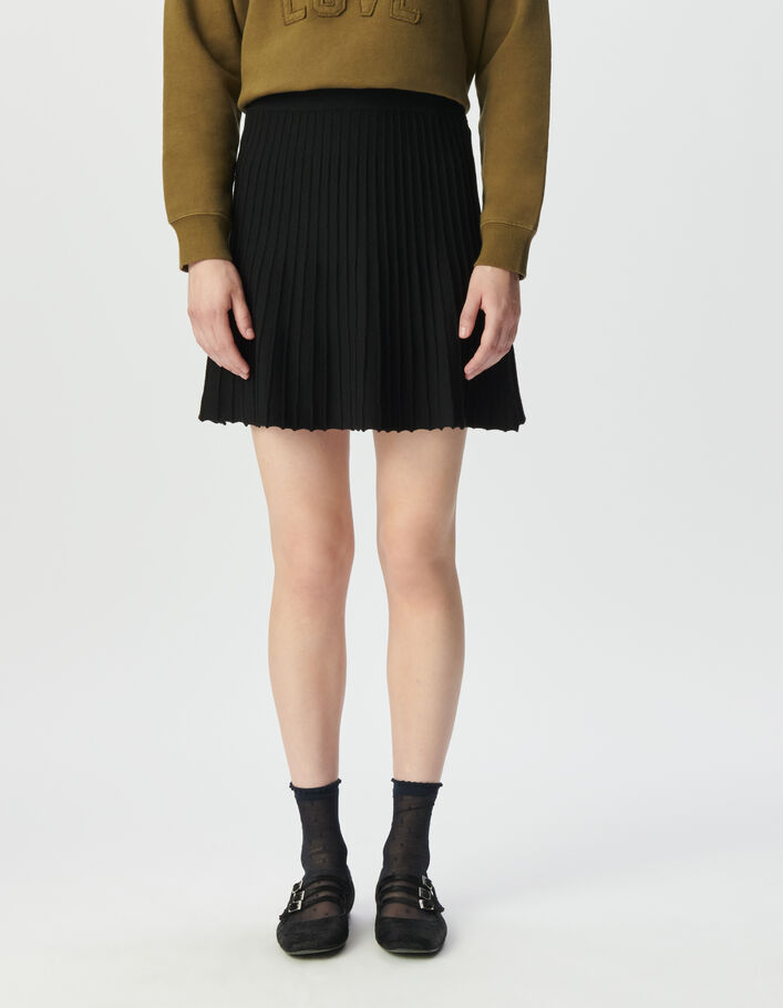 Jupe courte noire tricot pliss&eacute; Femme
