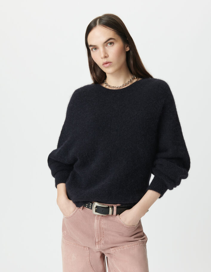 Pull noir tricot manches chauve-souris Femme