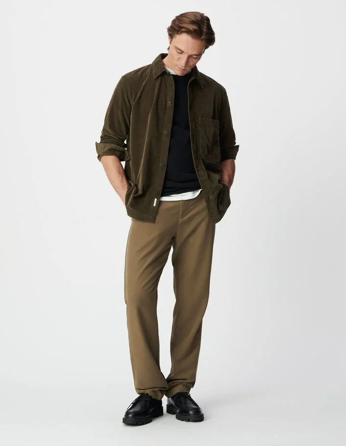 Surchemise kaki velours c&ocirc;tel&eacute; maxi poche Homme