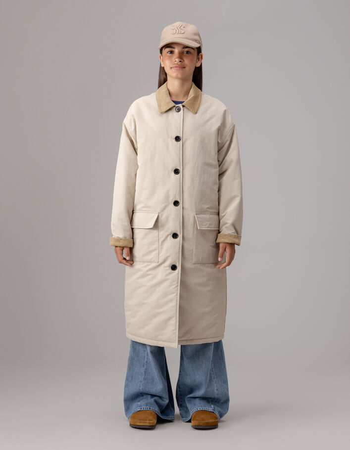 Trench beige col velours fille