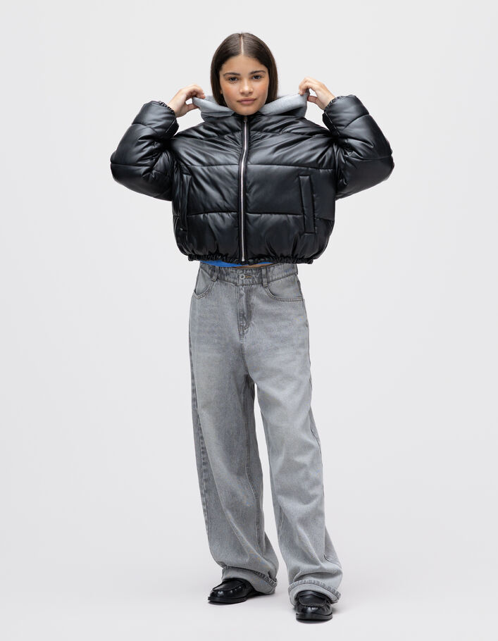 Doudoune courte noire capuche molleton fille